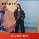 ERDOS【秀场同系列】25秋冬V领皮毛一体两穿拉贡女皮外套夹克 橄榄绿 L 170/88A