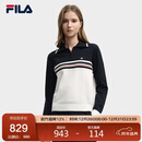 FILA 斐乐官方女子编织衫2025冬季时尚休闲拼色舒适翻领毛衣