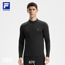 FILA 斐乐官方男子针织长袖上衣25冬季新款健身运动加绒长T抓绒打底衫 深黑-BK L 175/96A/L