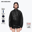 ANN ANDELMAN【曹紫微同款】连帽皮衣外套秋冬宽松拉链工装黑色机车夹克 黑色 S