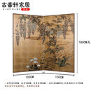 赛乐透东方美学新中式古画屏风隔断客厅日式沙发背景墙茶室移动艺术折屏 定制微晶木两扇100CM*180CM