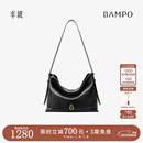 半坡饰族（bampo）中号绵绵包hobo托特包头层牛皮大容量单肩斜挎包软包元旦礼物 墨碳黑（中号升级拉链款）