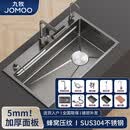 九牧（JOMOO）枪灰色家用水槽加厚SUS304不锈钢手工大单槽厨房洗菜盆洗碗槽水池 标准套餐+圆形飞雨龙头 680*450mm需要左排水联系客服