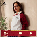 adidas休闲宽松撞色纯棉圆领长袖T恤男女秋季阿迪达斯轻运动 汉玉白/红色   M