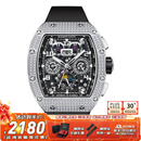 布加迪（BONEST GATTI）德国全自动机械手表镂空商务运动男士腕表情人节生日礼物送男友 BG5004-R1银壳黑面黑胶带 44mm