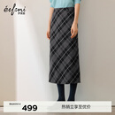伊芙丽（eifini）伊芙丽高质感简约时髦显瘦小A格纹半身裙2025年秋季新款休闲裙子 灰色 中长款 M 100-110斤