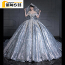SMVP【高端轻奢】高级主纱一字肩复古婚纱女2026新款新娘在逃公主大拖 白色齐地婚纱 3XL XXXL