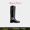 Roger Vivier【新年礼物】/RV女鞋Tres Vivier钻扣皮靴 黑色 36.5