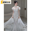 SMVP【高端轻奢】法式鱼尾轻婚纱2026新款新娘小个子拖尾高级质感主纱 鱼尾婚纱（送七件套） M