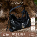 半坡饰族（bampo）中号绵绵包hobo托特包头层牛皮大容量单肩斜挎包软包元旦礼物 墨碳黑（中号升级拉链款）