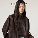 欧时力OCHIRLY 奚梦瑶同款  环保仿皮夹克皮衣外套冬高级感女 摩卡棕 M