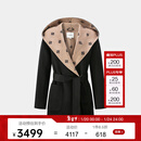 PORTS宝姿女装2024秋季新款LOGO提花连帽羊毛大衣ALT9C008UZW022 黑色印花-1 常规 L （8）