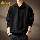 JEEP吉普卫衣男春秋季Polo休闲衫翻领长袖T恤男士重磅衣服男装 黑色XL