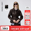 朗姿羊皮革翻领可收腰皮衣时尚干练百搭通勤上衣女2026年春季新款 深咖色 S