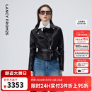 朗姿羊皮革翻领收腰短款皮衣干练率性高级感短外套2026年春季新款 黑色 S