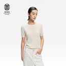 ERDOS 26春夏丝绒混纺圆领装饰短袖蕾丝针织女套衫羊绒衫 白 S 160/80A