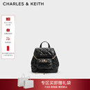 CHARLES&KEITH菱格大容量柔软多用背包书包双肩包包女包生日礼物CK2-60151400 Black黑色 S