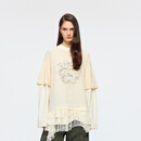 UOOYAA/乌丫2026春季新款「魔法花园」蕾丝蛋糕裙拼接假两件印花T恤 米白色 S