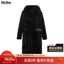 MsShe【MS】大码女装2025冬装真皮草狐狸毛领进口水貂毛貂皮大衣 黑色现货 2XL