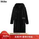 MsShe【MS】大码女装2025冬装真皮草狐狸毛领进口水貂毛貂皮大衣 黑色现货 2XL