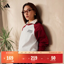 adidas休闲宽松撞色纯棉圆领长袖T恤男女秋季阿迪达斯轻运动 汉玉白/红色   M