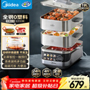 美的（Midea）0涂层电蒸锅炖蒸煮一体多功能锅304不锈钢可拆洗19L三层大容量家用4-6人蒸煮锅蒸魔方ZGS352302