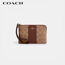 蔻驰（COACH）【品牌直供】女士小号手提卡包手腕包棕色老花CW854送女友次日达