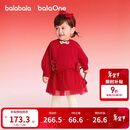 巴拉巴拉【balaOne】童装女童新中式网纱裙拼接红色新年拜年服裙子