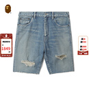 BAPE BLACK男装25年春夏猿人徽标做旧破洞牛仔短裤P6503MK 蓝色BLX XL