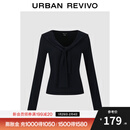 UR2026春季新款女装都市设计感系带V领修身T恤UWU450038 宝蓝 M