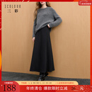 三彩2025冬季新款简约优雅松紧腰半身裙气质通勤A字裙长裙M 深邃灰 M 160/68A
