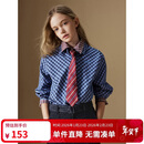 ELLE KIDS休闲风女童春秋款经典百搭miu系学院风格纹长袖刺绣格纹衬衫