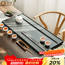 金镶玉绿檀石茶盘茶托喝茶木纹绿石功夫大号石头茶台 山水一色80*33*3.5