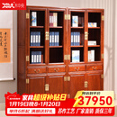 木中央 红木家具 缅甸花梨 学名:大果紫檀 中式书柜 书房实木书架组合 玻璃门书橱素面 3米六门书柜