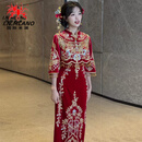 国际米澜新中式旗袍敬酒服新娘高端2026新款冬天订婚套装重工秀禾结婚礼服 采薇（丝绒） S