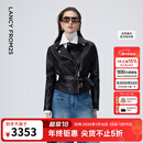 朗姿羊皮革翻领收腰短款皮衣干练率性高级感短外套2026年春季新款 黑色 S