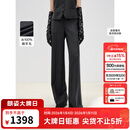 朗姿纯羊毛直筒阔腿条纹西裤2025秋季新款灰色百搭通勤职业西装裤 深灰色2 M