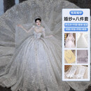 孔禾长袖婚纱新娘2026新款质感主纱爆闪重工宫廷风大拖尾高端冬季 拖尾款(八件套) L