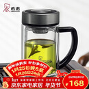 希诺（heenoor）双层玻璃杯带把手高档泡茶杯子男家用办公透明水杯XN-9321 435mL