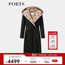 PORTS宝姿女装2024秋季新款LOGO提花连帽羊毛大衣ALT9C009UZW022 黑色印花 S （4）