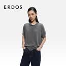ERDOS 26早春精纺翻领短袖格雷系泡泡袖宽松女开衫羊绒衫 玛瑙灰 XL 175/92A