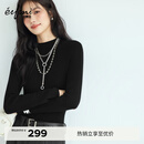 伊芙丽蒋欣代言基础款半高领100%可机洗羊毛打底衫女修身2025秋装新款 黑色 半高领 M