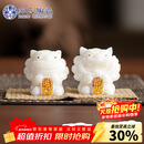 苏氏陶瓷冰种玉瓷茶宠摆件招财进宝国潮醒狮一对茶桌摆件伴手礼