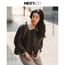 奈蔻/NEXY.CO2025年冬季新款复古H型羊皮革夹克绒感毛领羽绒外套 灰红色 M