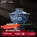 景德镇官方陶瓷青花手绘三才盖碗家用功夫茶具中式泡茶碗大号送长辈礼物 青花缠枝莲点工盖碗