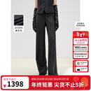 朗姿纯羊毛直筒阔腿条纹西裤2025秋季新款灰色百搭通勤职业西装裤 深灰色2 L