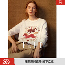 ELLE【马年限定】印花针织长袖T恤女2026春季新宽松通勤新年内搭上衣 白色 L
