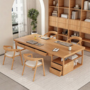 溥畔全实木书桌去客厅化实木大长书桌书柜一体带抽屉学习写字桌原木 套装；白蜡木220*90*75cm+学士椅*4