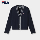 FILA 斐乐官方女士编织外套2026夏季新款简约基础百搭V领毛衣开衫 藏烟蓝-DB L 170/88A/L