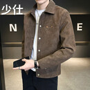 少仕春季夹克男2026新款痞帅潮牌高级感翻领麂皮衣服男士装外套 黑色 XL 125-140斤